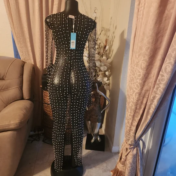 Beach Bunny Champane Nights pearl mesh dress NEW